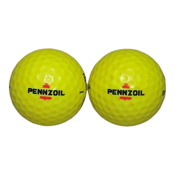 PENNZOIL LOGO GOLF BALLS Yellow - SPALDING- (Lot of 2) Oil Advertising VTG - Picture 1 of 2
